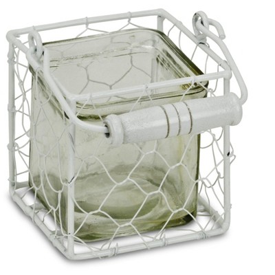 Cheung's Belen Square Glass Jar in White Wire Basket - Small