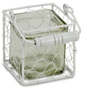 Cheung's Belen Square Glass Jar in White Wire Basket - Small - 1 of 4