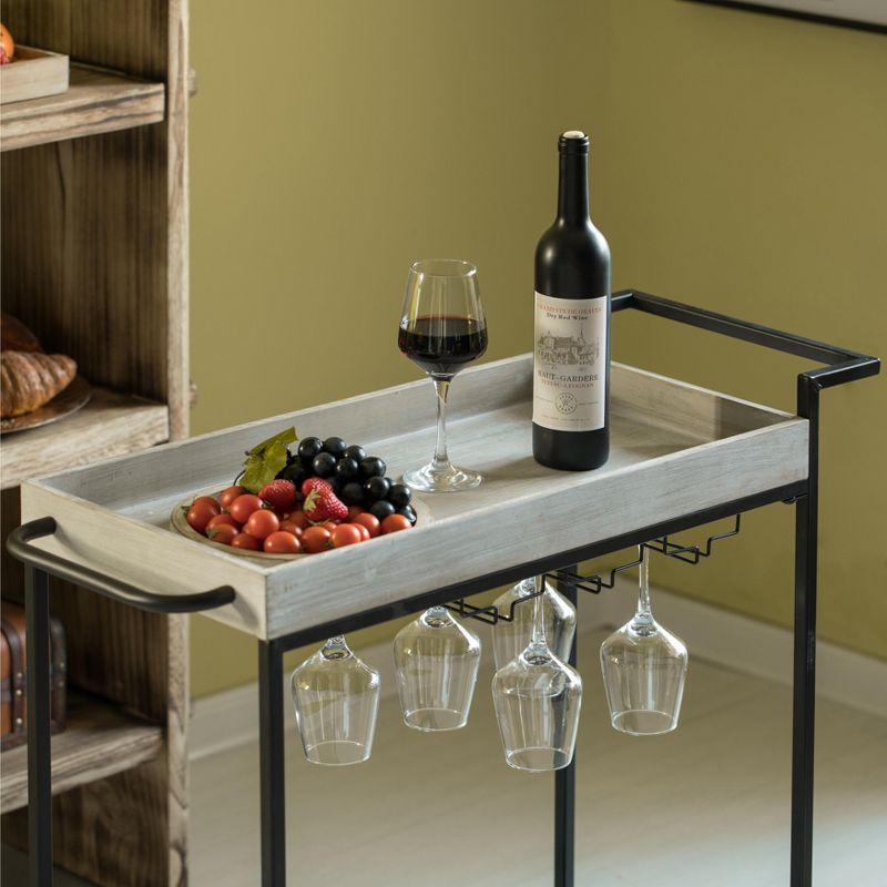 Vintiquewise Metal Wine Bar Serving Cart with Rolling Wheels, Wine Rack, and Glass Holder, 6 of 9