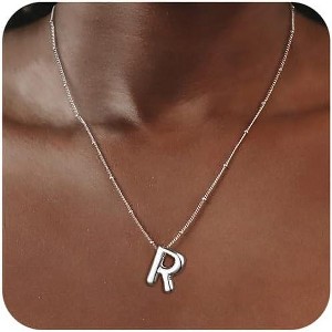 Sterling Silver Balloon Letter Necklace Satellite Bead Chain Personalized Gift - 1 of 4