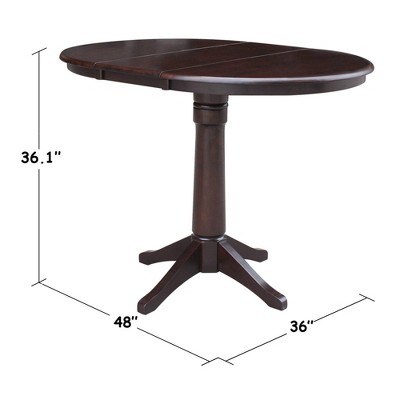 Espresso 36" Solid Wood Round Counter Height Extendable Dining Table