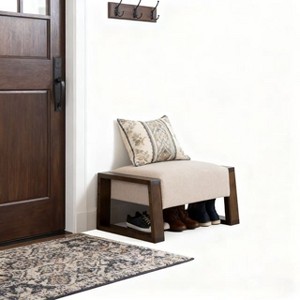 Homy Casa Upholstered Entryway Bench with Solid Wood Frame, Modern Accent Seat for Living Room, Beige - 1 of 4