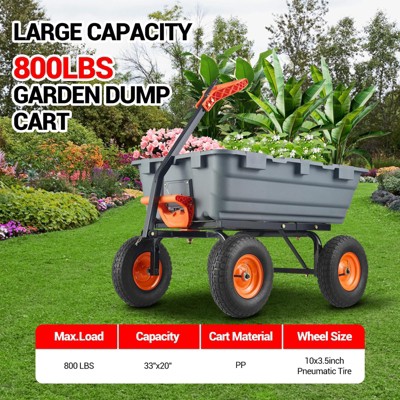Heavy Duty Yard Cart - 800Lbs Capacity 4-Wheel Wheelbarrow w/10in All-Terrain Tires, 180 Rotating Handle (Gray)