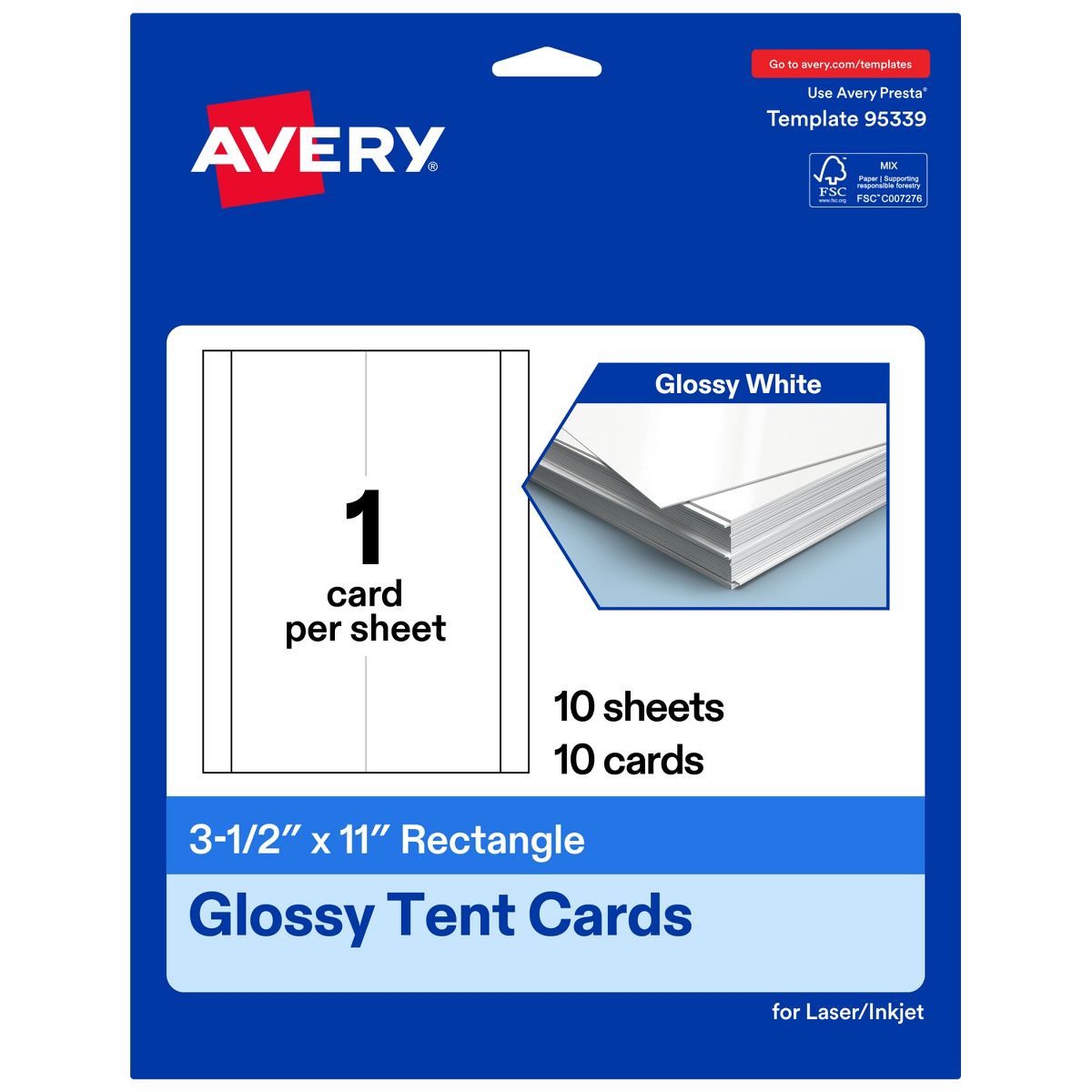 Avery Glossy White Tent Cards, 3-1/2" x 11" Rectangle