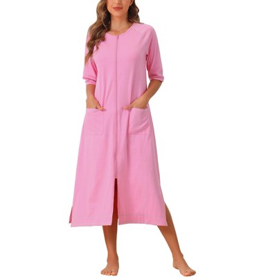 cheibear Women's Front Zipper with Pockets Maternity Long Sleep Robes