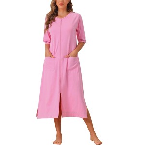 cheibear Women's Front Zipper with Pockets Maternity Long Sleep Robes - 1 of 4