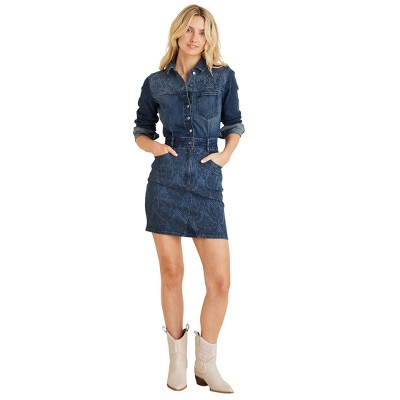 VENUS Womens Lace Print Denim Mini Dress