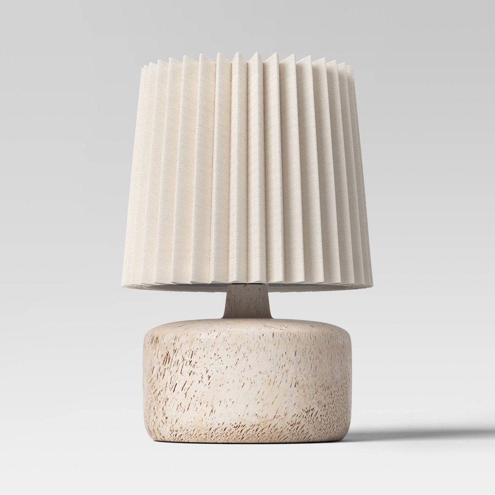 Photos - Floodlight / Street Light Mini Light Faux Wood Table Lamp with Pleated Shade - Room Essentials™