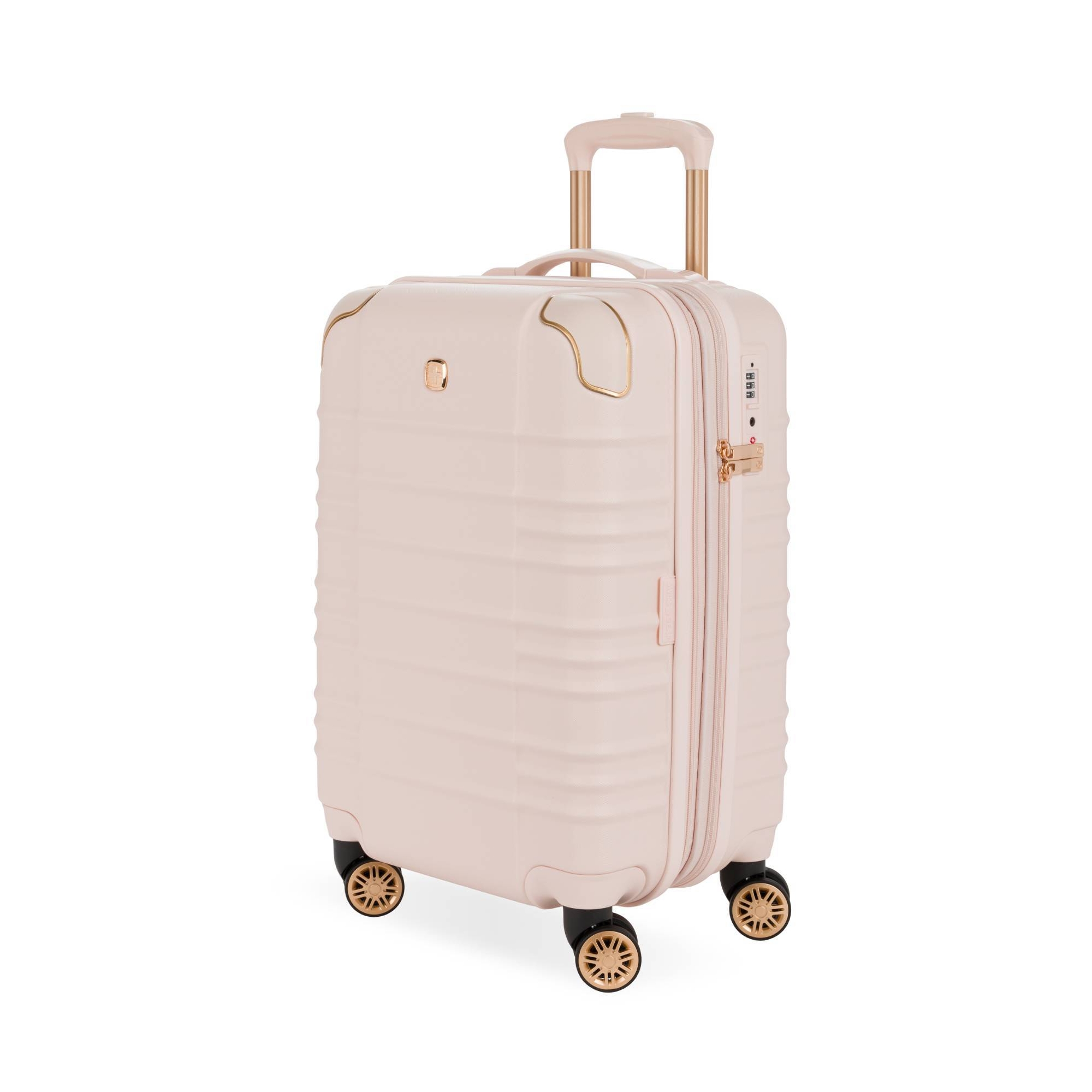 SWISSGEAR Cascade Hardside Carry On Spinner Suitcase - Rose: 8-Wheel Rubberized Corners