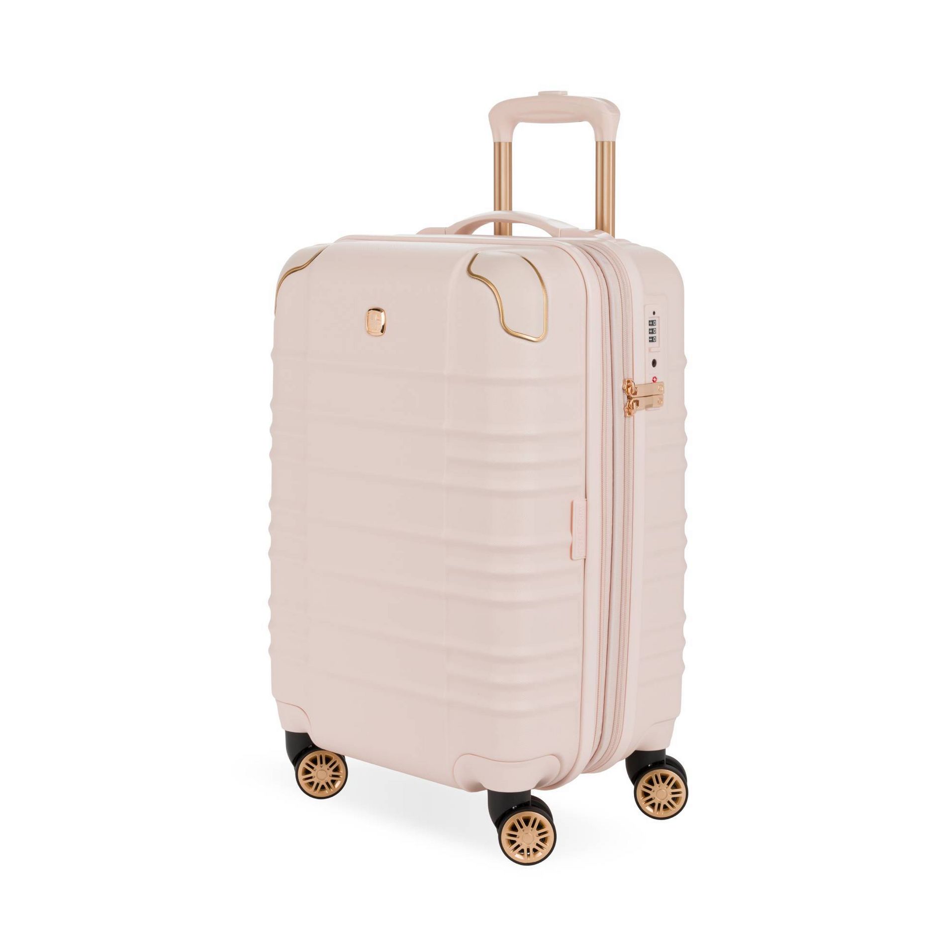 SWISSGEAR Cascade Hardside Carry On Spinner Suitcase - Rose: 8-Wheel Rubberized Corners