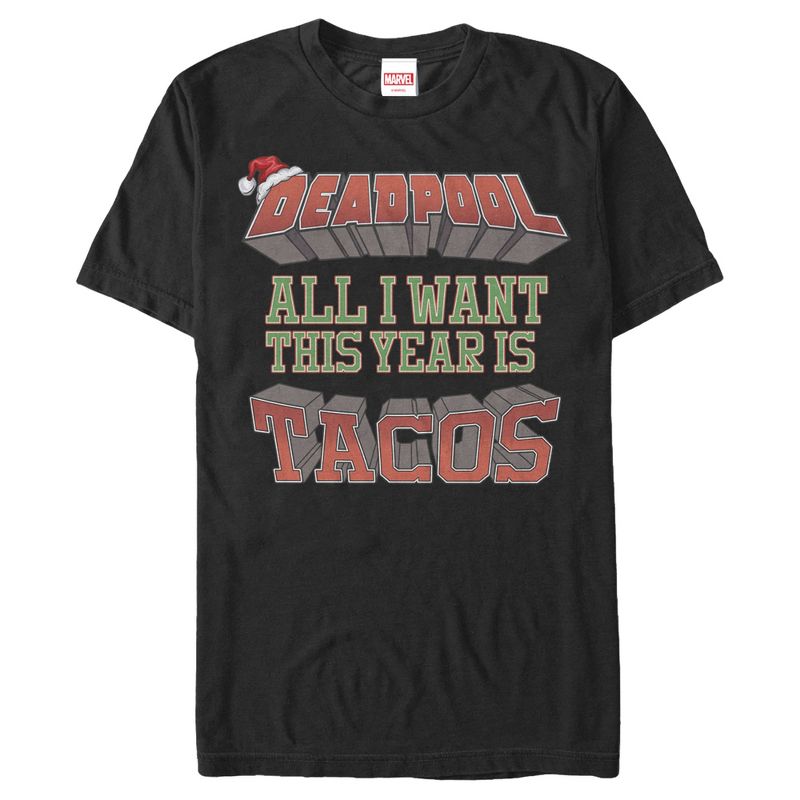 Men's Marvel Christmas Deadpool Wants Tacos T-Shirt, 1 of 5