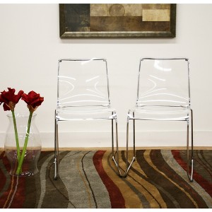 Lino Transparent Acrylic Dining Chair - Clear (Set Of 2) - Baxton Studio: Chrome Frame, Protective Floor Caps - 1 of 4