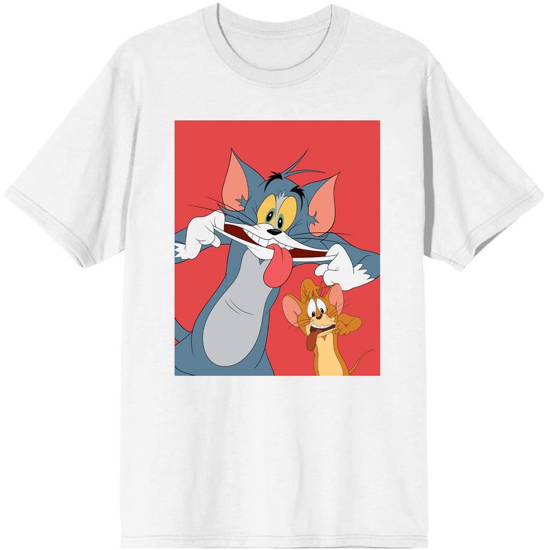 Tom & Jerry Classic Cartoon Characters Mens White Graphic Tee SHirt, 1 of 3