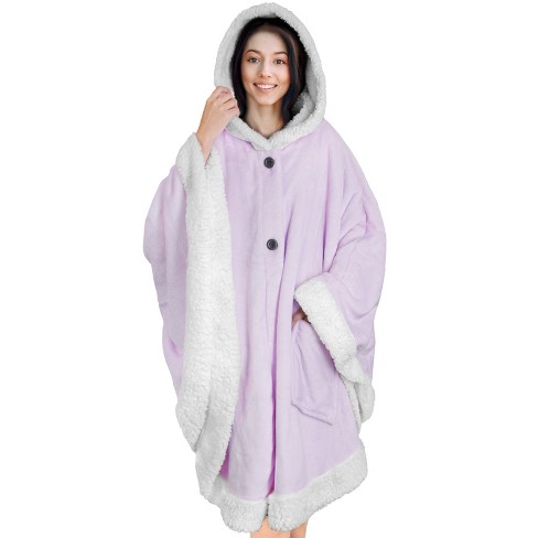 PAVILIA Angel Wrap Hooded Blanket for Women Adult Wearable Cozy Wrap Throw Fleece Shawl Cape Purple Faux Shearling