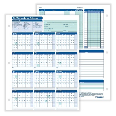 ComplyRight 2022 Attendance Calendar Card White Pack of 50 (A4000W50)