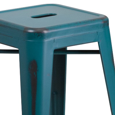 24" Kelly Blue-Teal Stackable Metal Indoor-Outdoor Counter Stool