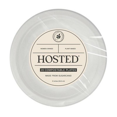 Hosted Compostable Sugarcane Plate 9" - White - 20ct