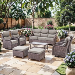Gymojoy 8 Pieces Outdoor Patio Sofa Ottoman with Swivel Chairs Table - 1 of 4