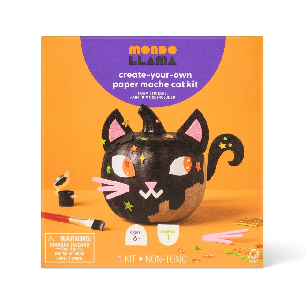 Halloween Craft Embellished Paper Mache Cat Painting Activity DIY Art Kit - Mondo Llama™
