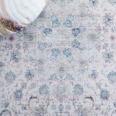 Handmade Blue Round Synthetic Non-slip Washable Rug, 6' x 9'