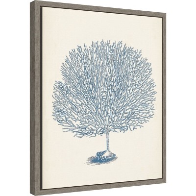 Antique Blue Coral Nautical Canvas Print with Frame 16 x 20