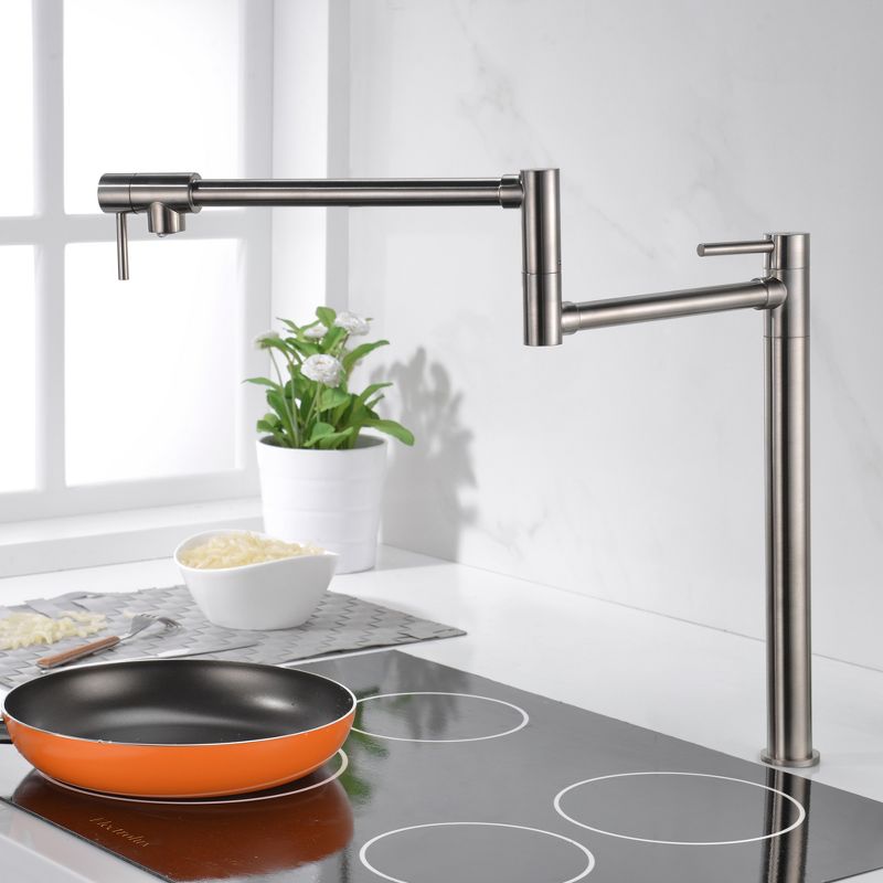 SUMERAIN Deck Mount Pot Filler Faucet Brushed Nickel Finish with 20" Dual Swing Joints Spout, 4 of 12
