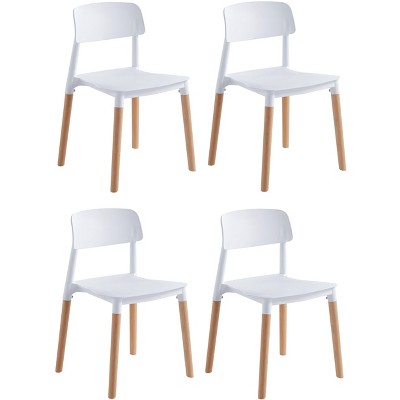 Nordlys Set of 4 Wood and White Polypropylene Dining Chairs Modern Design Style Dining Room