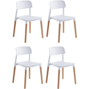 Nordlys Set of 4 Wood and White Polypropylene Dining Chairs Modern Design Style Dining Room - 1 of 4