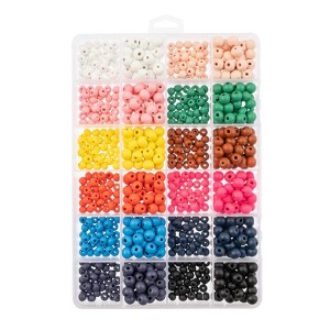 John Bead 840pcs 6mm 8mm Assorted Colors Wood Beads, Colorful Round Wooden Bead for DIY Crafts Jewelry Making Bead Box - 1 of 4