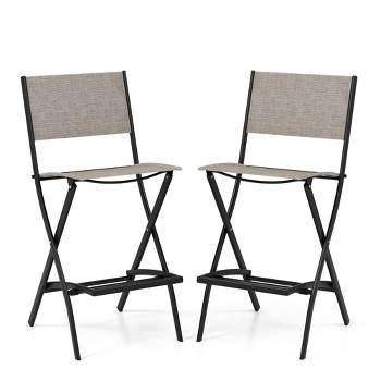 Costway Set of 2 Outdoor Bar Chair Folding Bar Height Stool with Metal Frame Coffee