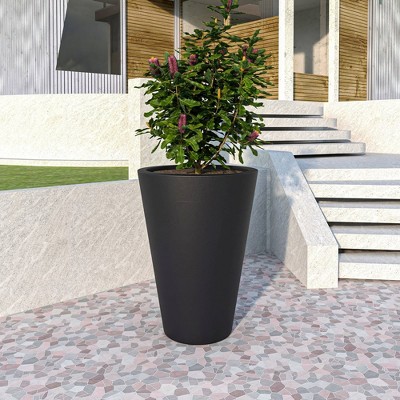 LeisureMod Pebble Fiberstone Tapered Round Planter Pot with Drainage Holes, Weather-Resistant for Indoor/Outdoor Use