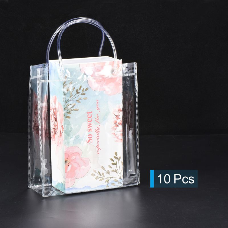 Unique Bargains Party Wedding Reusable Mini PVC Plastic Gift Wrap Tote Bag with Handles Clear 11.8" x 7.9" x 7.9" 10 Pack, 3 of 6
