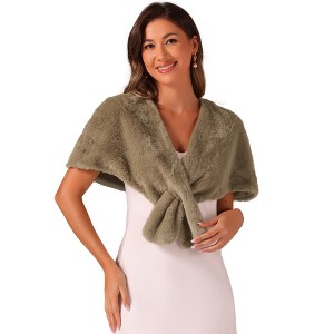 INSPIRE CHIC Women's Retro Winter Bridal Wedding Cropped Faux Fur Shawls - 1 of 4