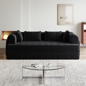 78.7"W Convertible Sleeper Sofa Bed, Chenille Folding Floor Couch with Pillows & Side Pocket (No Assembly) - ModernLuxe - 1 of 4