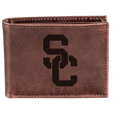 Evergreen NCAA USC Trojans Brown Leather Bifold Wallet Officially Licensed with Gift Box