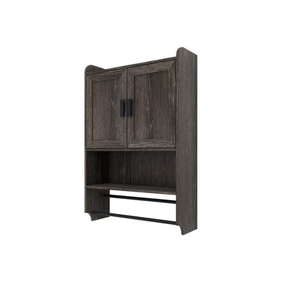 Sevobal Bathroom Storage Cabinets, Cabinet Wall Mounted with Doors, Shelves and Towel Rack for Laundry Room Bathroom, Black, 21.65"*7.48"*32.48"