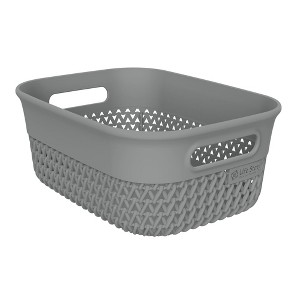 Life Story Small Storage Basket, Decorative Plastic Home Organizer, Lightweight Versatile Tub with Built-In Handles, 4 Quart, Gray - 1 of 3