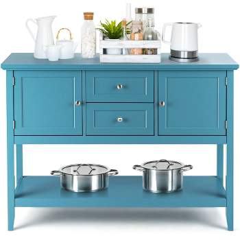 Tangkula Wooden Sideboard Buffet Table Console Table with 2 Drawers & 2 Doors & Bottom Shelf