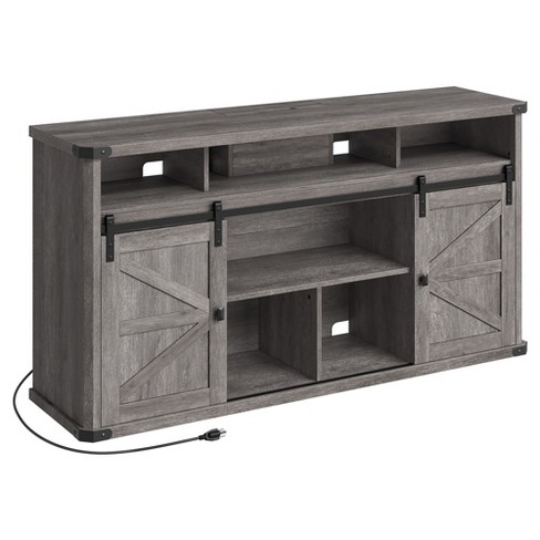 VASAGLE TV Stand For TVs Up To 65 Inches, Farmhouse Entertainment Center With Sliding Barn Doors Tv Console Table Misty Gray