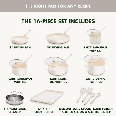 GreenPan Rio Advanced 16pc Ceramic Nonstick Cookware Set Cream‼️only 2 pans‼️