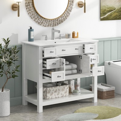 YOOCOZZ 36'' Bathroom Vanity with Top Sink,2 Soft Closing Doors and 6 Drawers