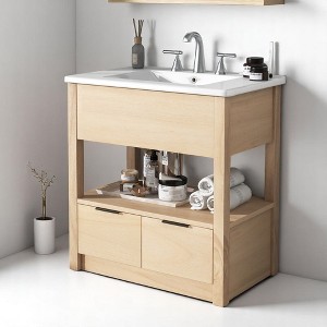 Mshliw 30 Inch Bathroom Vanity with Sink, Freestanding Cabinet with Open Shelf and Two Drawers, Ceramic Top Included - 1 of 4