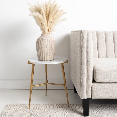 Chadton 19" Round White Marble and Gold Metal Accent Table