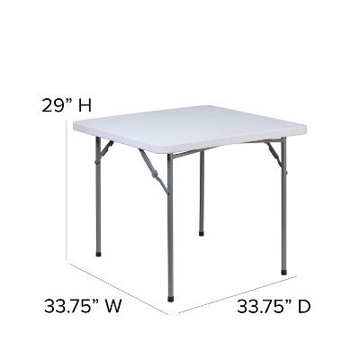 Granite White Square Plastic Folding Table with Gray Metal Frame