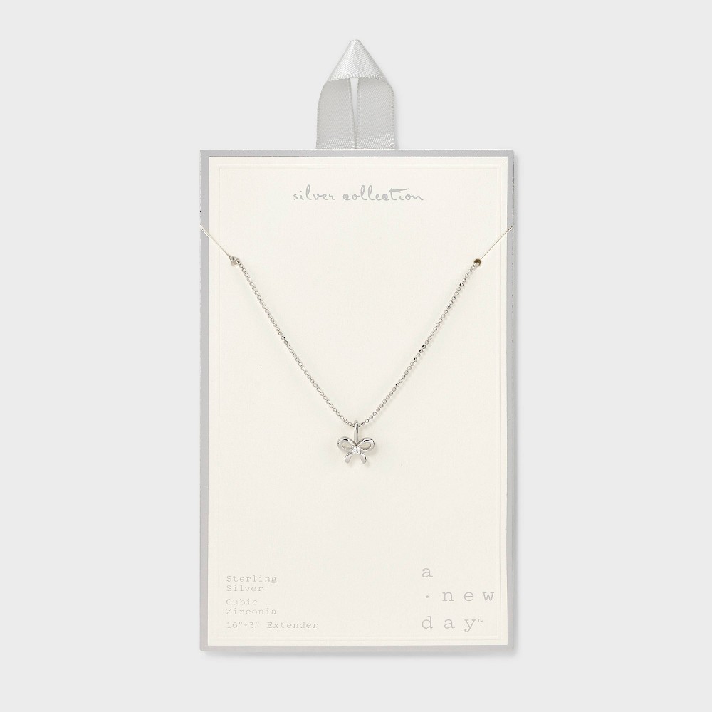 Bow Pendant Necklace Polished Sterling Silver