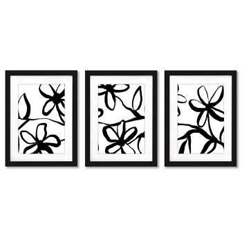 Americanflat Minimalist Botanical Black And White Floral Drawing By Jetty Home - 3 Piece Gallery Framed Print Art Set