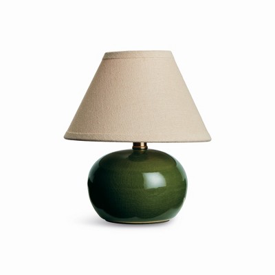 Plum & Post Oscar Mini Lamp - Green Crackle Glaze - Linen Shade  - 8"