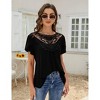 Women's Short Sleeve Lace Trim Blouse Summer Crew Neck Pleated Loose Fit Casual Shirt - 2 of 4