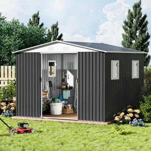 Weatherproof 10x8FT Galvanized Steel Garden Shed with Lockable Door, Windows & Ventilation, Low Maintenance -Coolbibila - 1 of 4