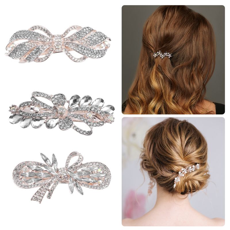 Unique Bargains Women's Sparkly Rhinestones Hair Clips Hair Barrettes Hairpin 3 Pcs, 2 of 7